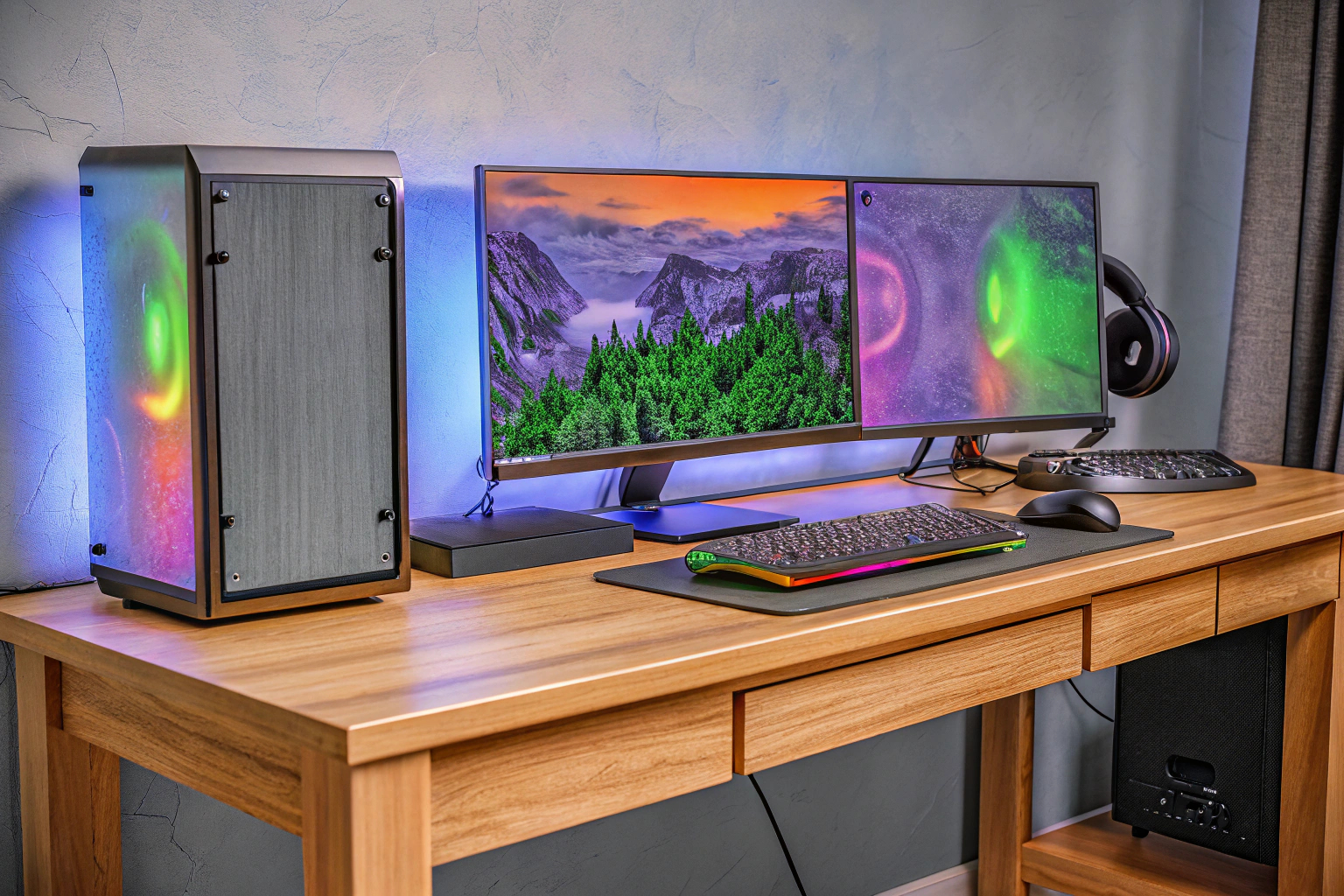 Gaming-Setup mit PC und Monitoren