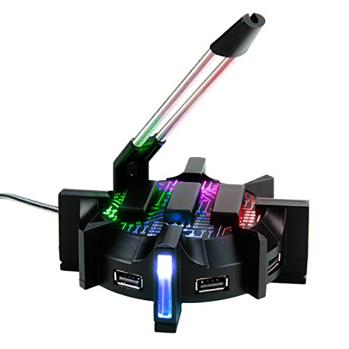 Enhance Profi Maus Bungee-Kabelhalter mit 4 Port USB-Hub & 7 LED-Leucht Modi